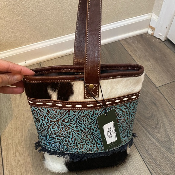 Myra Bag Handbags - Myra Bag Brown and Blue Tapestry Tote